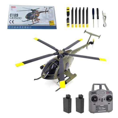 Meiurlex RC ERA MD500 C189 RC Helikopter mit 6-Achsen Gyro, 1/28 Little Bird Aircraft 2,4G 4CH Einrotor-Fernsteuerungs Hubschrauber, Start/Landung mit Einer Taste von Meiurlex