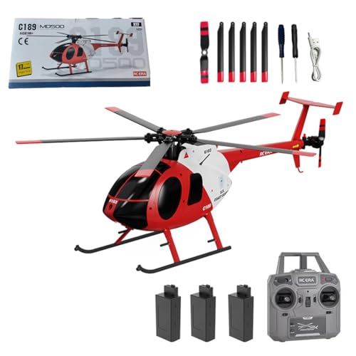 Meiurlex RC ERA MD500 C189 RC Helikopter mit 6-Achsen Gyro, 1/28 Little Bird Aircraft 2,4G 4CH Einrotor-Fernsteuerungs Hubschrauber, Start/Landung mit Einer Taste von Meiurlex