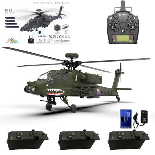 Meiurlex YUXIANG F11 AH64 RC Hubschrauber, 1/32 6 Kanal RC Helikopter Hubschrauber 6G/3D-Stunt Militär Flugzeug Hubschrauber Spielzeug für Kinder ab 14 (RTF Version) von Meiurlex