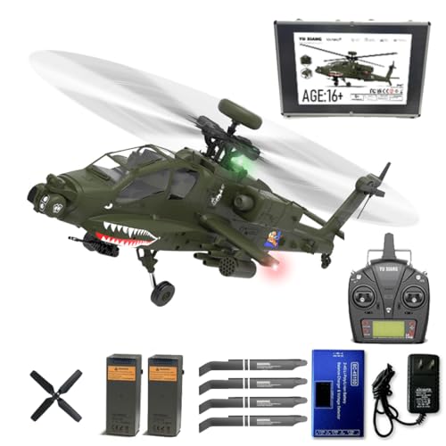 Meiurlex YXZNRC F11 AH64 RC Hubschrauber, 1/32 2.4Ghz Ferngesteuerter Helikopter 6CH Dual-axis 6G/3D Militär Flugzeug Outdoor RC Spielzeug für Kinder ab 14 von Meiurlex