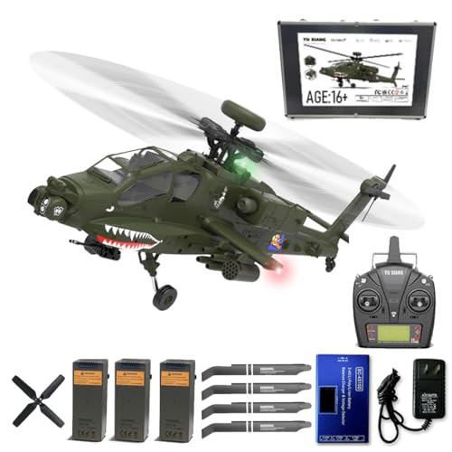 Meiurlex YXZNRC F11 AH64 RC Hubschrauber, 1/32 2.4Ghz Ferngesteuerter Helikopter 6CH Dual-axis 6G/3D Militär Flugzeug Outdoor RC Spielzeug für Kinder ab 14 von Meiurlex