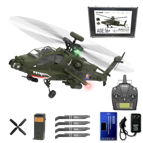 Meiurlex YXZNRC F11 AH64 RC Hubschrauber, 1/32 2.4Ghz Ferngesteuerter Helikopter 6CH Dual-axis 6G/3D Militär Flugzeug Outdoor RC Spielzeug für Kinder ab 14 von Meiurlex