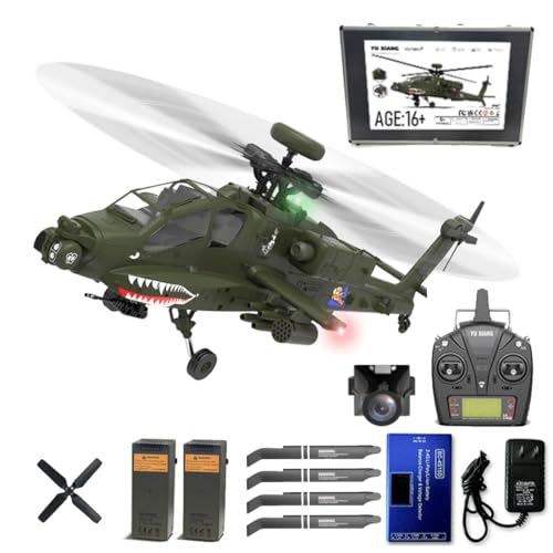 Meiurlex YXZNRC F11 AH64 RC Hubschrauber mit Kamera, 1/32 2.4Ghz Ferngesteuerter Helikopter 6CH Dual-axis 6G/3D Militär Flugzeug Outdoor RC Spielzeug für Kinder ab 14 von Meiurlex