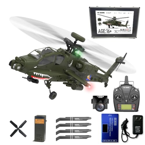 Meiurlex YXZNRC F11 AH64 RC Hubschrauber mit Kamera, 1/32 2.4Ghz Ferngesteuerter Helikopter 6CH Dual-axis 6G/3D Militär Flugzeug Outdoor RC Spielzeug für Kinder ab 14 von Meiurlex