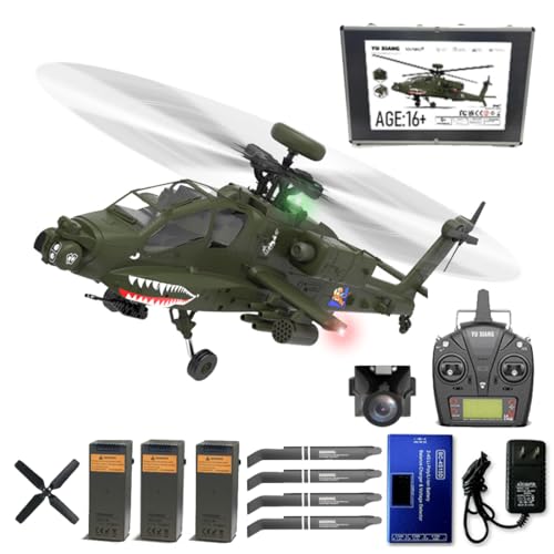 Meiurlex YXZNRC F11 AH64 RC Hubschrauber mit Kamera, 1/32 2.4Ghz Ferngesteuerter Helikopter 6CH Dual-axis 6G/3D Militär Flugzeug Outdoor RC Spielzeug für Kinder ab 14 von Meiurlex