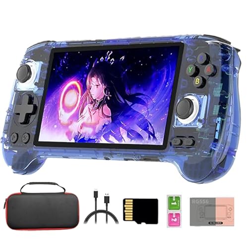 RG556 Retro Handheld Spielkonsole mit Tasche, 128G SD Karte 4000+Spiele, 5,48-Zoll Touch AMOLED Bildschirm Unisoc T820 Android 13 Videospiele Player ((4+128G)+128G) von Meiurlex