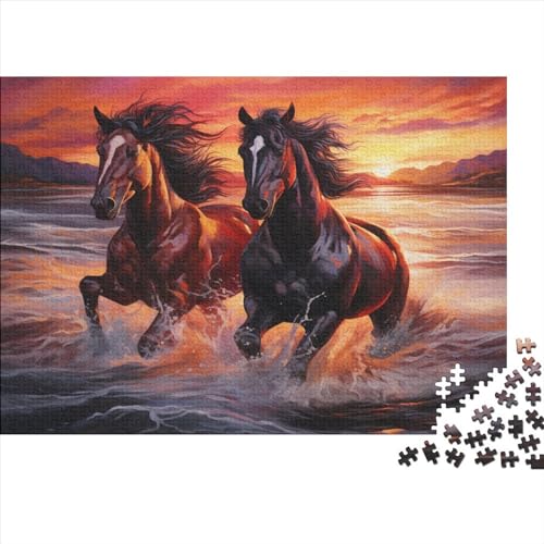 Pferd im Sonnenuntergang Erwachsene 1000 Teile Tänzelndes Pferd Puzzles Geburtstag Family Challenging Spiele Home Decor Lernspiel Stress Relief Toy 500pcs (52x38cm) von MekUk