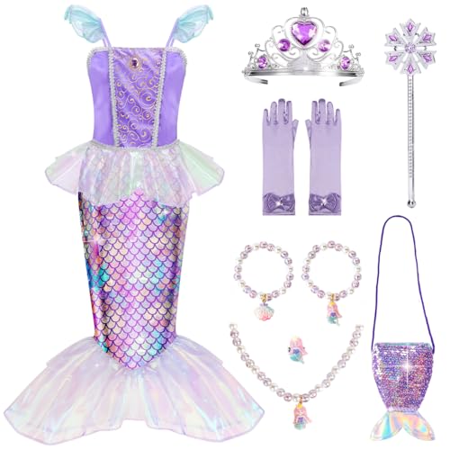 Meland Meerjungfrau Kostüm Kinder, Prinzessin Kostüme für Mädchen Geschenk im Alter von 3-8, kleine Meerjungfrau Dress Up für Mädchen Halloween, Party Meland Meerjungfrau Kostüm Kinder, Prinzessin Kostüme für Mädchen Geschenk im Alter von 3-8, kleine Meerjungfrau Dress Up für Mädchen Halloween, Party von Meland