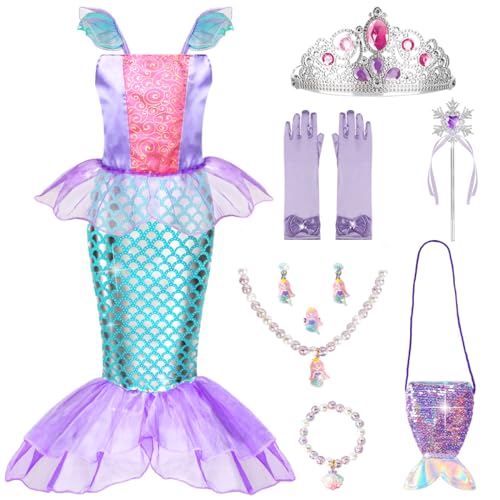 Meland Meerjungfrau Kostüm Mädchen,9 Stück Arielle Kostüm Kinder für 3-10 Jahre, Faschingskostüme Mädchen für Karneval, Halloween, Geburtstag, Cosplay Party Meland Meerjungfrau Kostüm Mädchen,9 Stück Arielle Kostüm Kinder für 3-10 Jahre, Faschingskostüme Mädchen für Karneval, Halloween, Geburtstag, Cosplay Party von Meland