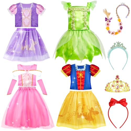 Meland Prinzessin Kostüme für Mädchen - 4 Satz von Prinzessin Dress up für Mädchen im Alter von 3 4 5 6 7 8, Fancy Dress Up Kleidung für Kinder Kleinkinder Mädchen Geburtstag Geschenk von Meland