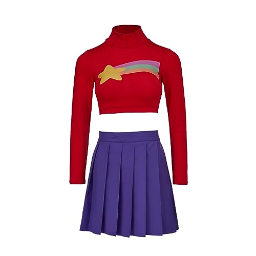 MelangCos Mabel Pines Cosplay Kostüm Damen Regenbogen Crop Top und Minirock Set Halloween Outfit (XXXL, Rot&Lila) von MelangCos