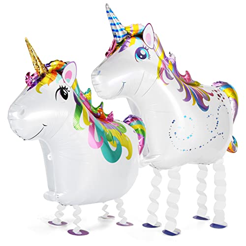 2 Stück Einhorn Folienballon，XXL Einhorn Luftballon ca. 80 cm，Walking Tier Folienballons，Airwalker Einhorn Ballon，Einhorn Ballon Dekoration，Perfekt für Kindergeburtstage von Meleager