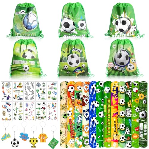 46 Stück Fußball Mitgebsel Kindergeburtstag, Fußball Party Mitgebsel Kinder, Fußball Party Gastgeschenke Set, mit Kordelzug Taschen Schnapparmband Tätowierungen Schlüsselanhänger von Meleager