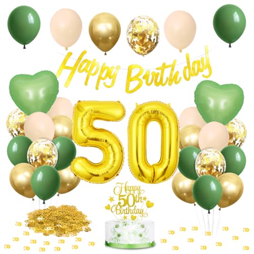 50 Geburtstag Deko Salbeigrüne, Deko 50 Geburtstag Frau Mann Grün Gold, Zahl 50 Luftballon mit 50 Geburtstag Banner, Geburtstag 50 Tortendeko, Grün Weiß Gold Ballons für Frauen 50 Geburtstagsdeko von Meleager