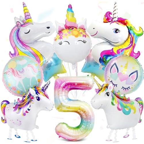 12 Stück Einhorn 5 Geburtstag Deko, Einhorn Luftballons, 5 Jahr Einhorn Folienballon Deko, Zahl 5 Folienballon, Geburtstagsdeko 5. Mädchen, Einhorn Themen Ballons für 5 Jahre Mädchen Geburtstag Party von Meleager