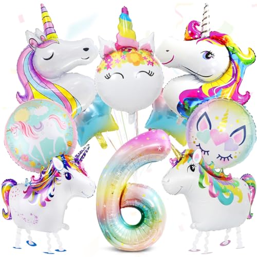 12 Stück Einhorn 6 Geburtstag Deko, Einhorn Luftballons, 6 Jahr Einhorn Folienballon Deko, Zahl 6 Folienballon, Geburtstagsdeko 6. Mädchen, Einhorn Themen Ballons für 6 Jahre Mädchen Geburtstag Party von Meleager