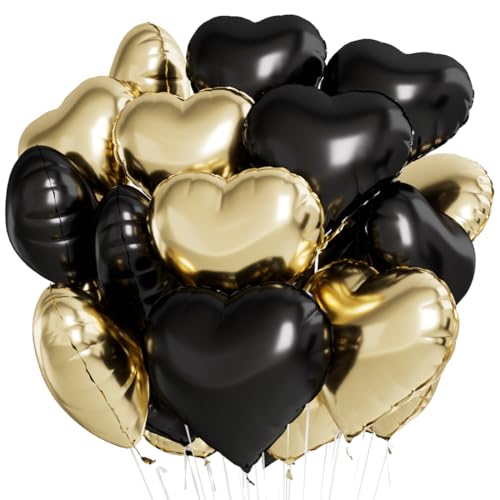 Herz Folienballon,Herz Helium Luftballons,Heliumballon Herzen,Herzluftballons,Herzform Folienluftballon Geeignet für Geburtstag Hochzeit Valentinstag（Schwarz Gold） von Meleager