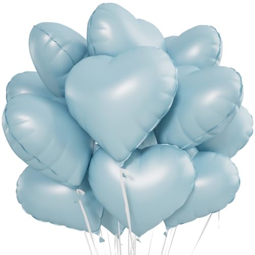 Herz Folienballon Baby blau 20 Stück,Cremeblau Herz Helium Luftballons,Heliumballon Herzen,Herzluftballons,Herzform Folienluftballon Herzballons für Geburtstag Hochzeit Valentinstag von Meleager