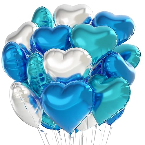 Herz Folienballon Blau Silber 24 Stück，Herzballons Hochzeit Blau Silber,Herz Helium Luftballons,Herzluftballons für Party,Geburtstag,Valentinstag, Hochzeit, Verlobung,Muttertag（Blau Silber） von Meleager