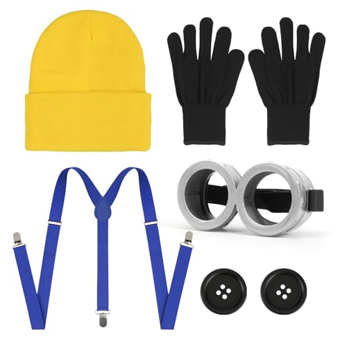 Meleager Karneval Kostüm, Cosplay Kostüm Zubehör für Halloween Party, Brille Mütze Handschuhe Knöpfe Hosenträger, Karneval Kostüm für Damen Herren Kinder von Meleager