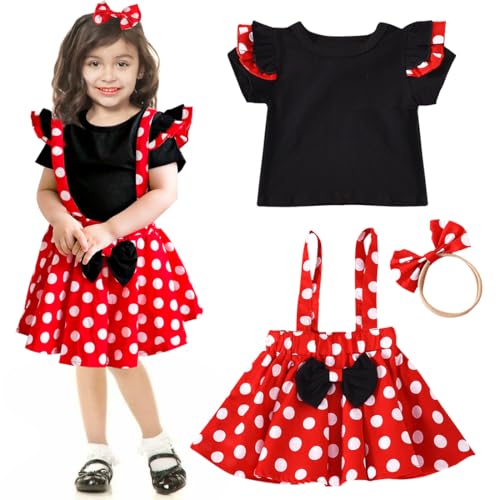 Mouse Mädchen Kostüm Set,Kleinkind kostüme Mit Bogen Haarreifen Rote Gepunkteter Prinzessin Kleid Hosenträger Rock Set,Karneval kostüm für mädchen Karnevalsfeiern,Maskenbälle, Geburtstage,Feste（80CM） von Meleager