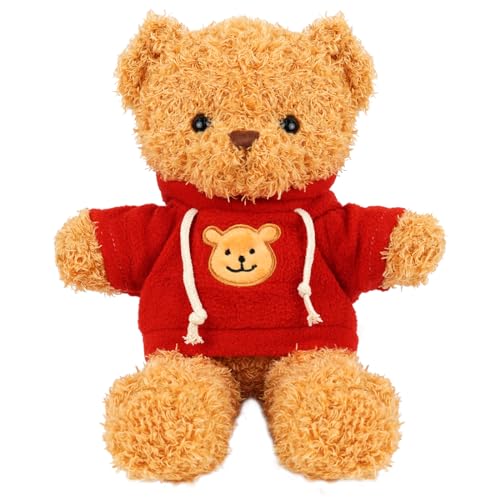 Kuscheltier Teddybär Plüschtier, kuscheltier bär mit Kapuze，Stofftier Schmusetier zum Kuscheln & Spielen, Plüschtier Teddybär Geschenk, Teddybär Plush Dekoration für Jungen und Mädchen (Rot 30cm) von Meleager