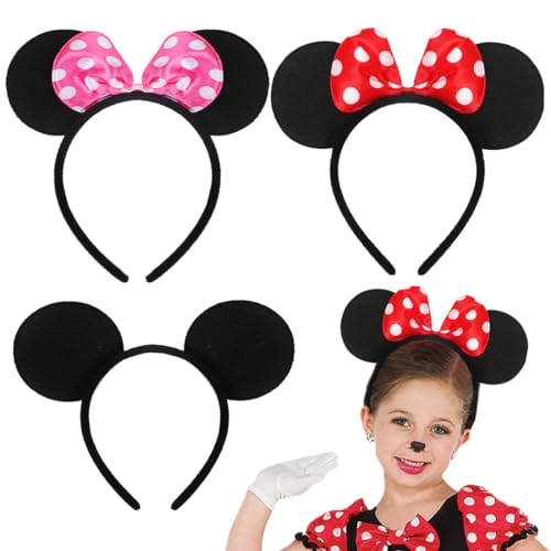 Maus Ohren Stirnband, 3 Stück Cartoon Haarreifen, Mouse Ears Headband, Haarschmuck Kinder für Geburtstag Party, Weihnachtsfeier, Fasching, Halloween von Meleager