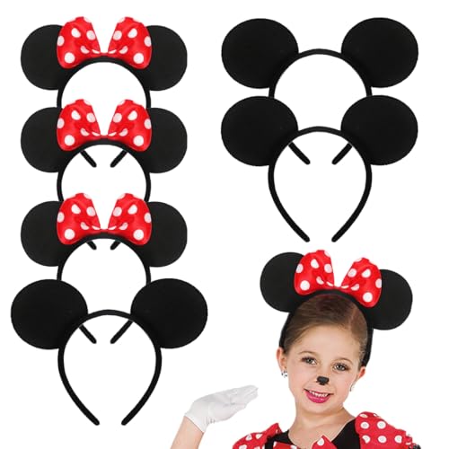 Maus Ohren Haarreifen, 6 Stück Cartoon Stirnband, Mouse Ears Headband, Haarschmuck Kinder für Geburtstag Party, Weihnachtsfeier, Fasching, Halloween von Meleager