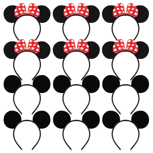 Maus Ohren Stirnband, 12 Stück Cartoon Haarreifen, Mouse Ears Headband, Kinder Haarschmuck für Geburtstag Party, Weihnachtsfeier, Fasching, Halloween von Meleager