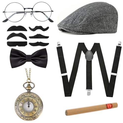 Meleager 20er Jahre Kostüm Herren Accessoires, Mafia Karneval Kostüm Herren，Gatsby Herren Accessoires für Karneval Partys von Meleager