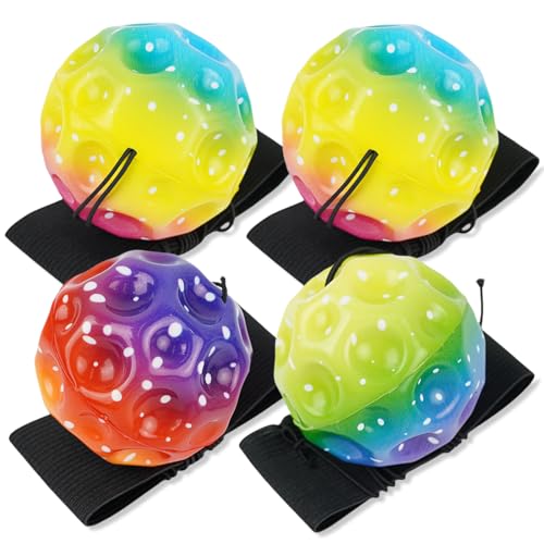 Meleager Astro Jump Ball mit Schnur, Jumpball Mondball, Handgelenk Ball Mit Schnur, 4 Stück Astro Bubble Ball(Bunt), Bouncing Ball, Spaceball, Sport Springball für Kinder Erwachsene von Meleager