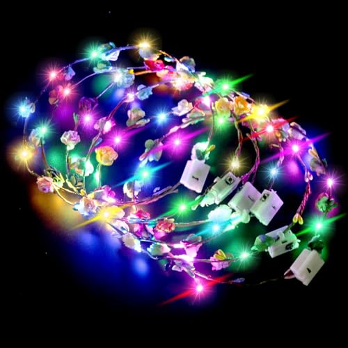 Meleager Blumenkranz Haare Led, 6PCS Haarkranz Leuchtend, Blumenkranz Stirnband, Leuchtender Haarschmuck, Leucht Haarreif, Led Kopfschmuck, Accessoires fur Party und Festival von Meleager