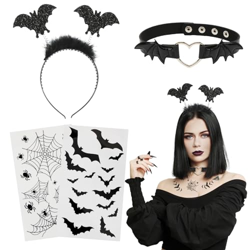 Meleager Fledermaus Haarreif, Fledermaus Ohren, Fledermaus Aufkleber Halsband, Halloween Haarreif Damen, Halloween Kopfschmuck, Fledermaus Kostüm Accessoires für Halloween, Karneval von Meleager