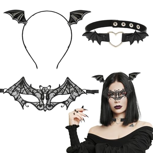 Meleager Fledermaus Haarreif, Fledermaus Ohren, Fledermaus Maske Halsband, Halloween Haarreif Damen, Halloween Kopfschmuck, Fledermaus Kostüm Accessoires für Halloween, Karneval von Meleager