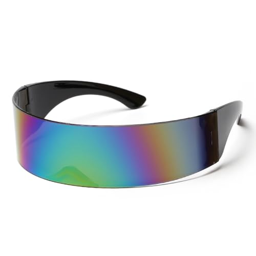 Futuristische Schmale Zyklopen Brille, Schnelle Brille Rave Verspiegelt Farbiger, Verspiegelte Techno Partybrille, Space Brille Männer und Frauen für Party Cosplay Requisiten von Meleager