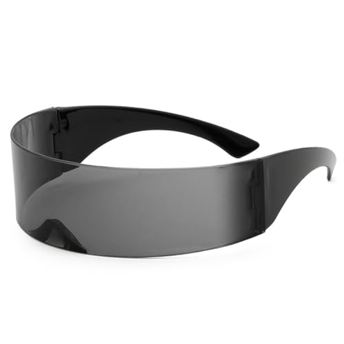 Futuristische Schmale Zyklopen Brille, Schnelle Brille Rave Verspiegelt Schwarz, Verspiegelte Techno Partybrille, Space Brille Männer und Frauen für Party Cosplay Requisiten von Meleager