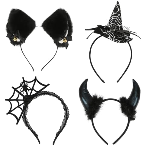 Meleager Halloween Haarreif, Haarreif Spinne, Hexenhut Haarreif, Katzenohren Haarreif, Teufelshörner Haarschmuck, Kopfschmuck für Halloween,Cosplay, Fasching Party für Kinder Damen Herren von Meleager