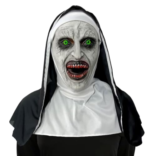 Meleager Halloween Maske Nonne, Halloween Maske Horror, Kostüm Damen Gruselig für Halloween Karnevals Cosplay Party (A) von Meleager