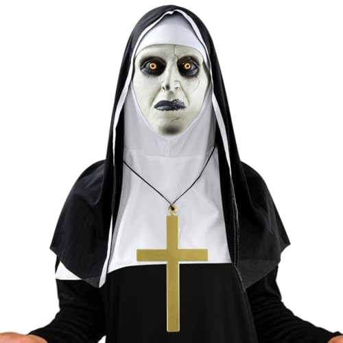 Meleager Halloween Maske Nonne, Halloween Maske Horror, Kostüm Damen Gruselig für Halloween Karnevals Cosplay Party (B) von Meleager