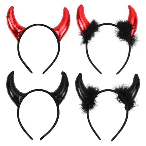 Meleager Teufelshörner Haarreif,Teufelshorn Haarbänder Rote + Schwarze,Halloween Haarreif,Kopfschmuck für Halloween,Cosplay, Fasching Party für Kinder Damen Herren von Meleager