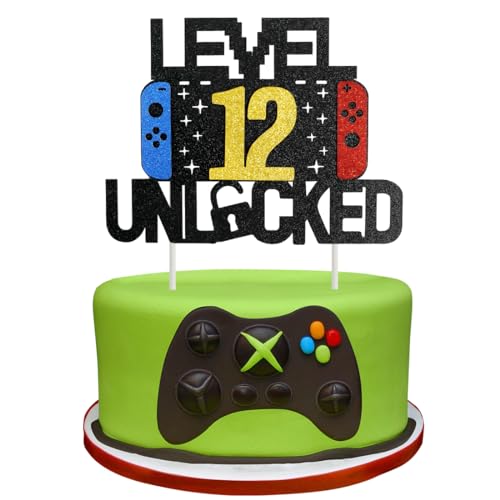 Videospiel Tortendeko Geburtstag, 12th Videospiel Cupcake Topper, Glitter Spielkonsolen Thema Kuchenaufsatz, Happy Birthday Kuchen Deko, Gaming Cake Topper für 12 Jahre Junge und Mädchen Geburtstag von Meleager