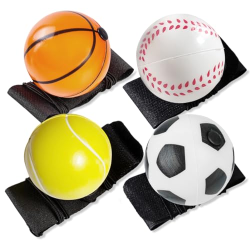 Springball mit Schnur, Handgelenk Ball Mit Schnur, 4 Stück Handgelenk Return Ball(Fußball, Basketball, Baseball, Softball), Jumper Ball mit Schnur, Sport Handgelenk Ball für Kinder Erwachsene von Meleager