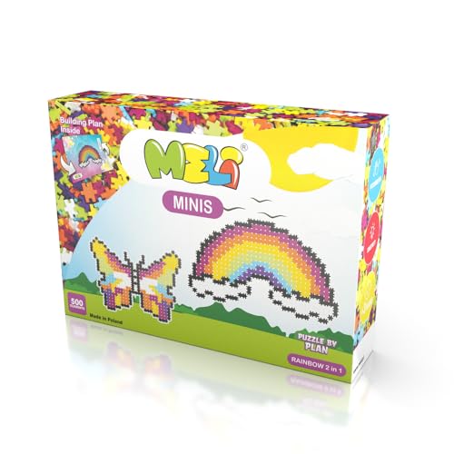 Meli Minis Regenbogen 500 – 2in1 | 500 Bunte Bausteine in 8 Farben | Kreatives Konstruktionsspielzeug für Kinder ab 3 Jahren | Fördert Feinmotorik & Fantasie von Meli