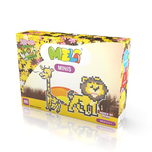 Meli Minis Wildtiere 500 – Kreatives Baustein-Set für Kinder ab 3 Jahren | 500 bunte Mini-Steckbausteine für fantasievolles Bauen | Fördert Motorik & Kreativität | 2in1 Set mit Vorlagen für Löwe & Gir von Meli