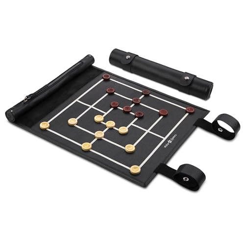 Melia Games Mühle zum Rollen - Reise-Mühle aus feinstem Echt-Leder mit handgefertigten Spielsteinen aus Holz - Nine Mens Morris (Black and White) von Melia Games