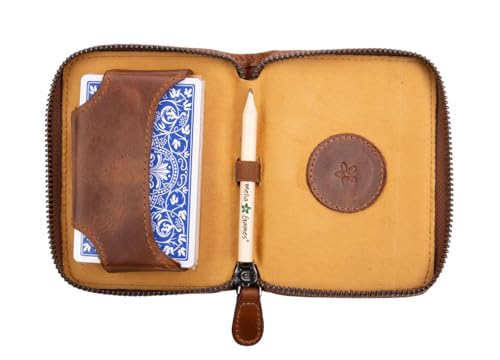 Melia Games Spielkarten Etui - Hochwertiges Karten-Etui aus feinstem Leder - inklusive Spielkartendeck und Bleistift (Classic Brown) von Melia Games