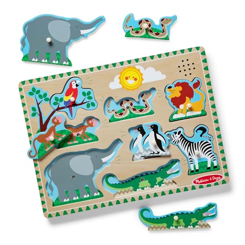 Melissa & Doug Soundpuzzle mit Zootieren, Steckpuzzle aus Holz, Soundeffekte, 8 Teile von Melissa & Doug