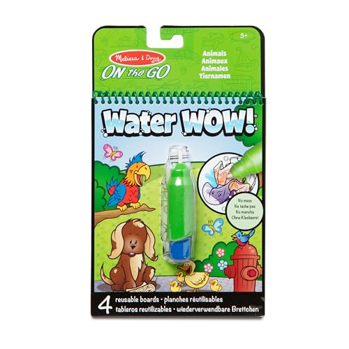 Melissa & Doug Water Wow. Wassermalbuch Tiere mit Spiralbindung und Wasserstift für Kinder ab 3 Jahren, 4 Motivseiten, auffüllbar und wiederwertbar nach dem Trocknen, ideal für unterwegs von Melissa & Doug