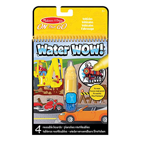 Melissa & Doug Water Wow. Wassermalbuch Fahrzeuge mit Spiralbindung und Wasserstift für Kinder ab 3 Jahren, 4 Motivseiten, auffüllbar und wiederwertbar nach dem Trocknen, ideal für unterwegs von Melissa & Doug