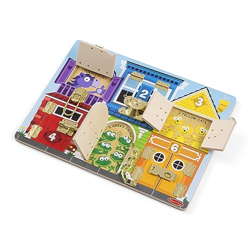 Melissa & Doug Holz Lernspielzeug Motorikbrett zum Verriegeln | Montessori Brett für Kleinkinder ab 3 Jahre | Motorik Spielzeug für die Vorschule | Activity Board Kinder | Spiel mit Verschlüssen von Melissa & Doug